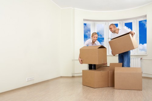 Packed household belongings ready for temporary storage in Southkensington